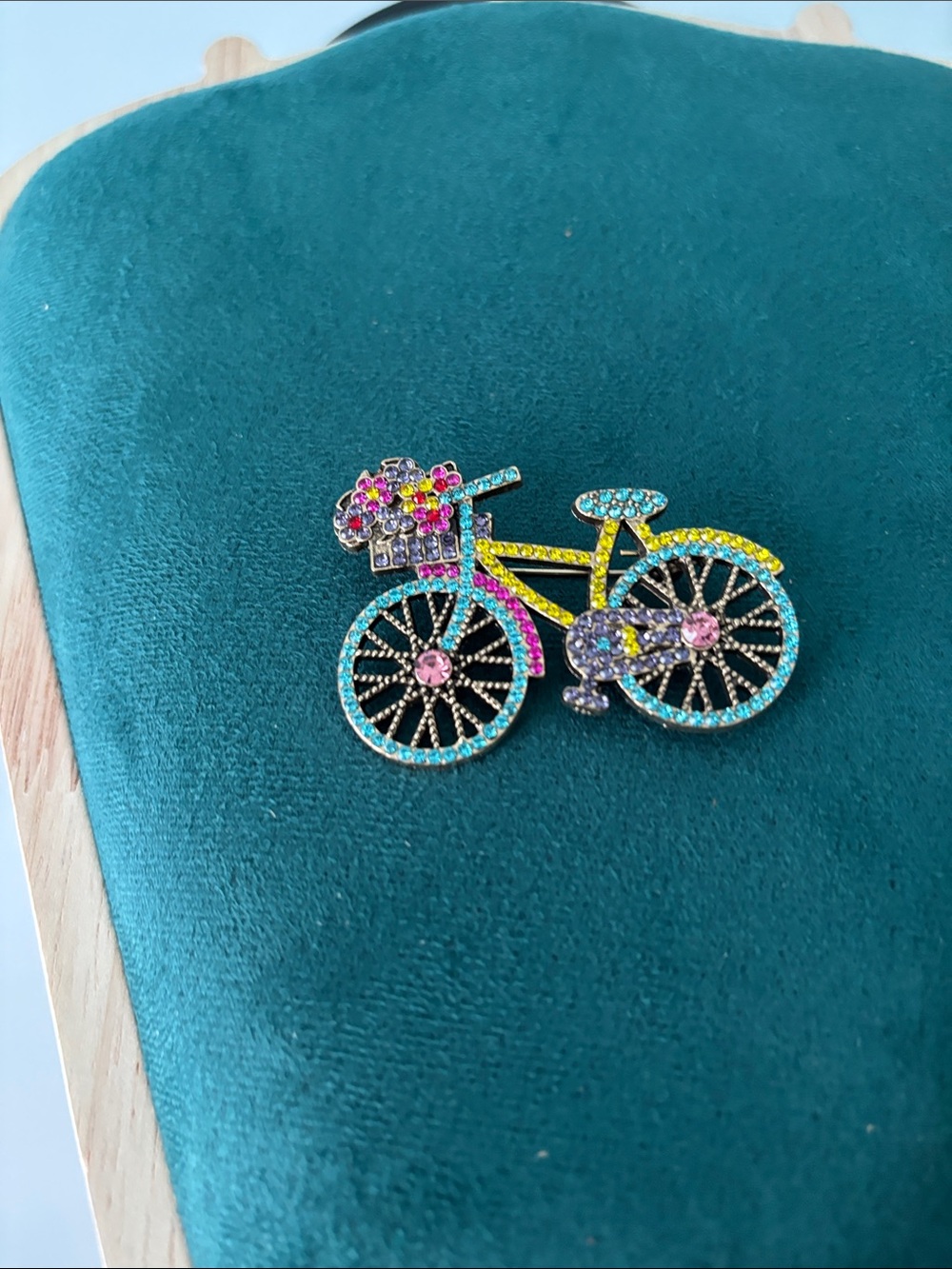 Colorful Rhinestone Bicycle Brooch Pin - Multicolor